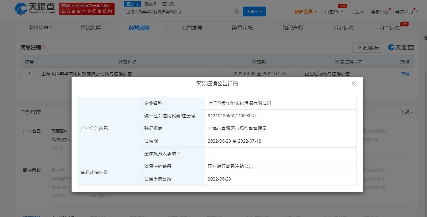 刘敏涛旗下传媒公司申请简易注销，企业形象策划服务走向终结